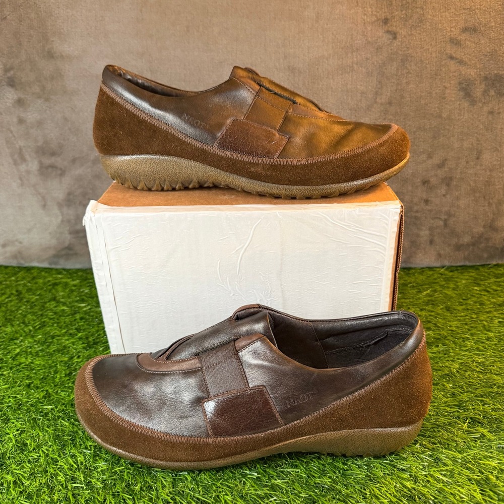 Naot Otago Brown Leather Slip On Comfort Loafers Shoes Womens US 10-10.5 EU 41